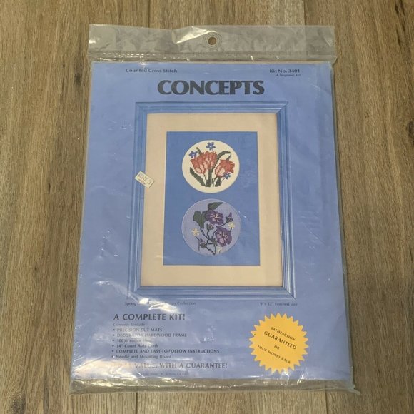CONCEPTS Counted Cross Stitch w/ Frame #3401 Spring Poppy Collection 9 x 12 NEW - Picture 1 of 5